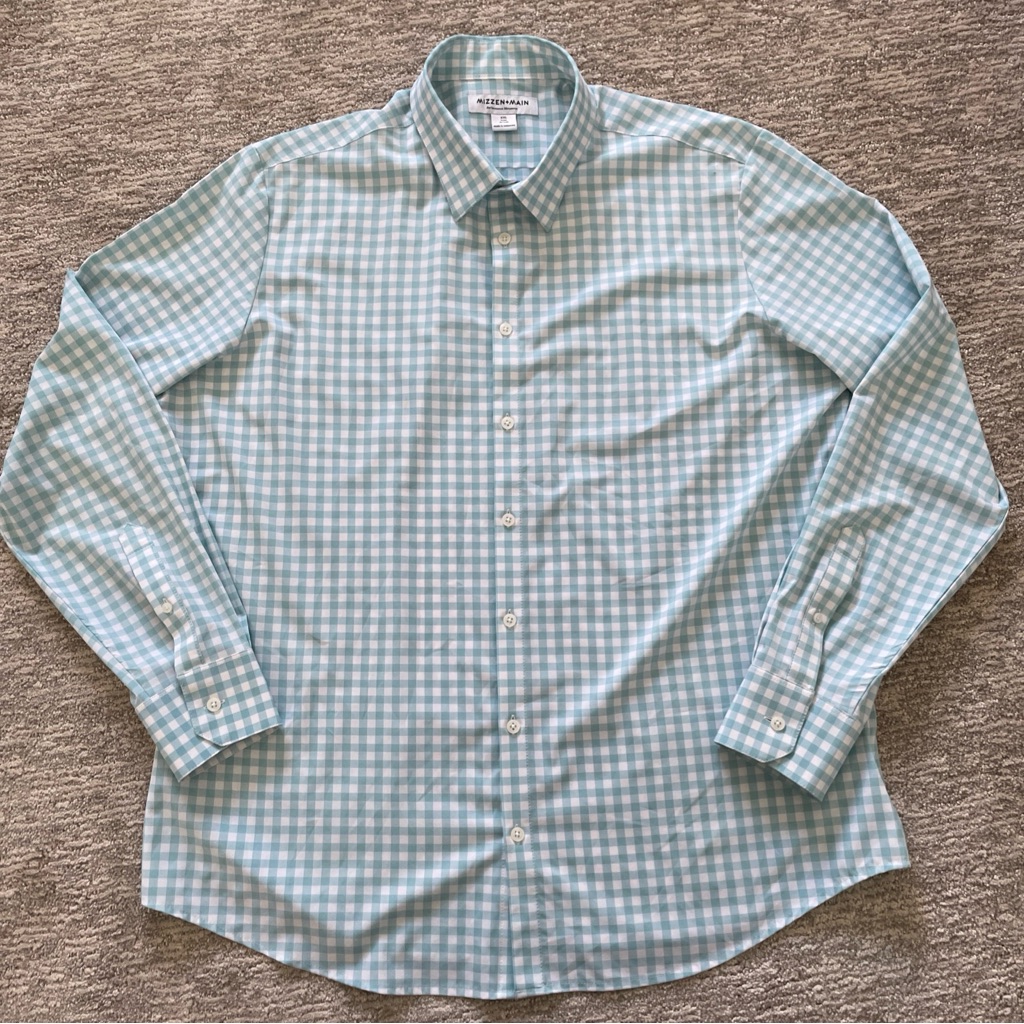 Mizzen + Main Men’s Performance Shirt Xxl Trim No Tuck Long Sleeve Blue Check